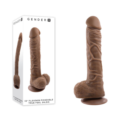 Introducing the Gender X 10'' FlexSkin Poseable True Feel Dark Brown 29.2cm Poseable Dong: The Ultimate Realistic Dual-Layered Pleasure Companion for All Genders