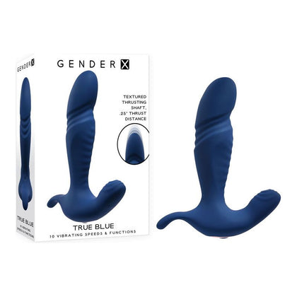 Introducing the SensationX True Blue Silicone Thrusting Vibrator - Model SX-10X: The Ultimate Pleasure Experience for All Genders! - Adult Naughty Store