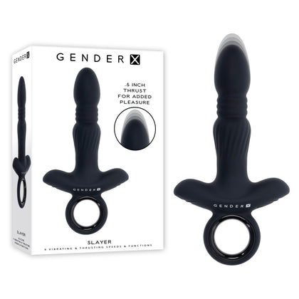 Gender X SLAYER USB Rechargeable Thrusting Vibrating Butt Plug for All Genders in Bold Black Style
