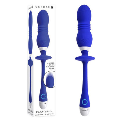 Introducing the Gender X PLAY BALL Thrusting Vibrating Double Orb Sex Toy - Model GX-2000 - Blue