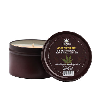Earthly Body Hemp Seed 3-In-1 Massage Candle - Wood On The Fire - For All Gender - Sensual Body Massage Oil - Amber
