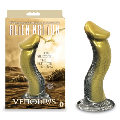 Alien Nation Venomus Gold Snake Fantasy Dong | Model: Venomus | Unisex | G-Spot and Prostate Stimulator | Silver, Gold, Black, and White