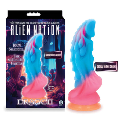 AlienNation Primus 9000 Glow Dragon Silicone Dildo - Unisex Internal Pleasure Vibrator - Model: Primus 9000 - Blue, Purple, Orange, and Red - Adult Naughty Store