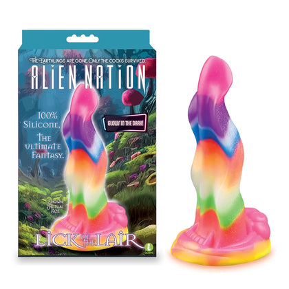 Alien Nation Sensual Glow in Dark Rainbow Fantasy Dong - 'Lick of the Lair' Model #1E5: Unisex Tongue Dildo for Intimate Pleasure in a Vibrant Rainbow Glow - Adult Naughty Store