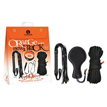 Icon Orange Is The New Black Kit #3 - 50 Lashes, Slave! - BDSM Whip, Paddle, and Rope Set for Sensual Pleasure - Model OITNB3 - Unisex - Multiple Areas of Pleasure - Vibrant Orange - Adult Naughty Store