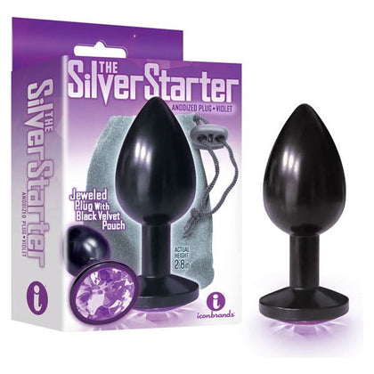 Introducing the Sensual Pleasures Silver Starter - Model SS-001: A Seductive Jewel-Adorned Anodised Black Plug for Exquisite Anal Delights! - Adult Naughty Store