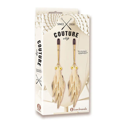 Atelier Elysee Couture Clip - Golden Harvest: Exquisite Feathered Nipple Clips for Sensual Pleasure - Adult Naughty Store