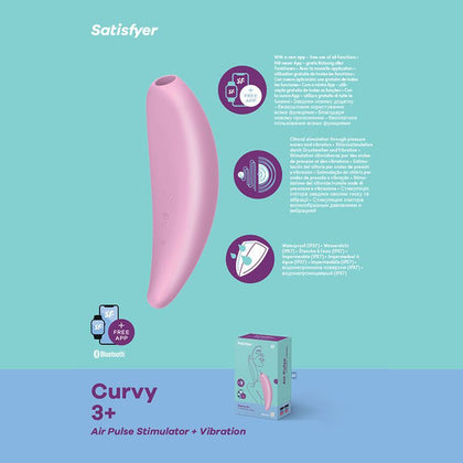 Satisfyer Curvy 3+ Clitoral Air-Pulse Stimulator - Powerful Vibrations for Unparalleled Pleasure - Model No. SC3P-CAS-001 - Female - Intense Clitoral Stimulation - Elegant Rose Gold