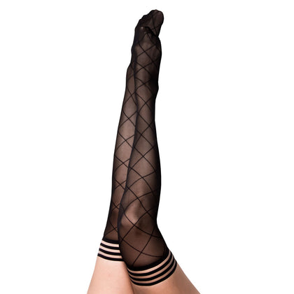 Kixies ANNA Sheer Black Diamond Thigh Highs - Model AK - Women's Thigh-High Stockings for All-Day Sophistication in Black