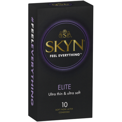 Introducing SKYN Elite 10's Ultra Thin Non-Latex Condoms | Sensory Pleasure Enhancer | Model: Feel Everything | Natural Fit | Gender Neutral | Natural Colour