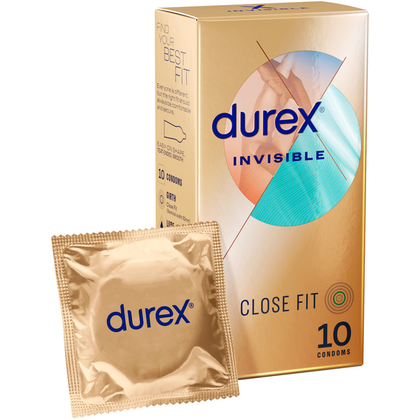 Durex Invisible Close Fit 10's - Ultra-Thin Latex Condoms for Enhanced Sensitivity and Protection in Transparent Color