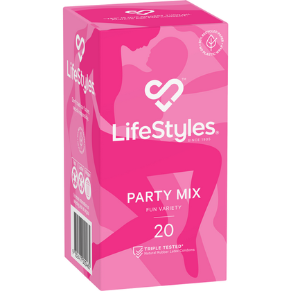 LifeStyles® Party Mix 20's Assorted Condoms | Flared Fit | Model 20 | Unisex | Pleasure Collection | Natural Colour