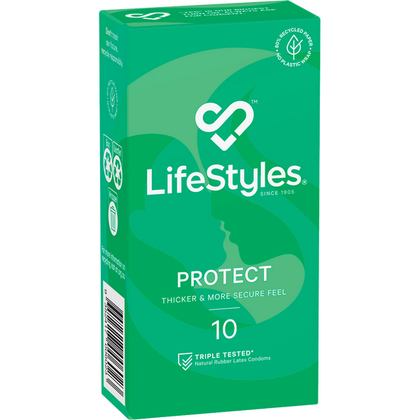 LifeStyles Protect 10's Straight Fit Lubricated Condoms - Model P10S - Male - Pleasure Enhancing - Natural Color