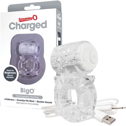 Charged BigO Rechargeable Vibrating Cock Ring - Model X1 - Male - Dual Stimulation - Clear