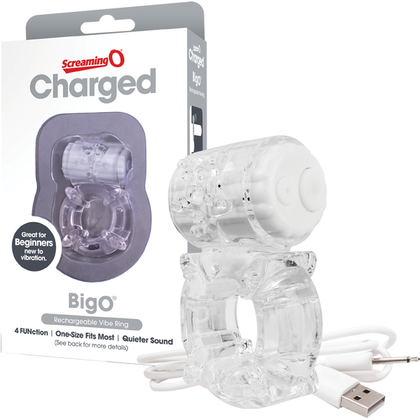 Charged BigO Rechargeable Vibrating Cock Ring - Model X1 - Male - Dual Stimulation - Clear - Adult Naughty Store