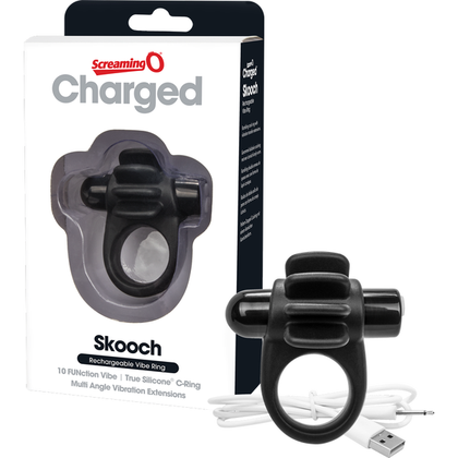 Charged Skooch™ Rechargeable Vibrating Cock Ring - Model RS-10 - For Men - Intense Pleasure - Black - Adult Naughty Store