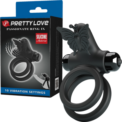 Introducing Pretty Love Passionate Ring IX: Silicone Vibrating Butterfly Cock Ring (10 Functions) for Men, Providing Lasting Pleasure and Intense Stimulation in Black 🦋