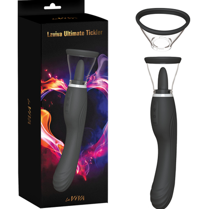 LaViva Ultimate Tickler - Black, Intense Pleasure for All Genders, Dual-Ended Vibrator with Suction and Licking Modes - Model LT-10