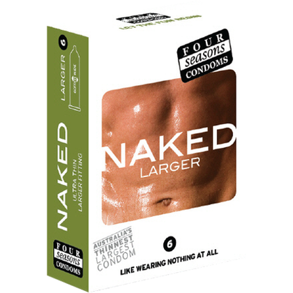 Four Seasons Naked Larger 6's Ultra-Thin Condoms for Men - Sensational Pleasure, Size 60mm - Transparent