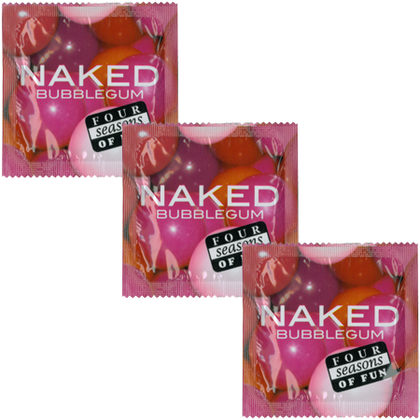 Four Seasons Naked Bubblegum 144's - Sheer Latex Condoms for Enhanced Sensitivity and Strength, Bubblegum Flavour