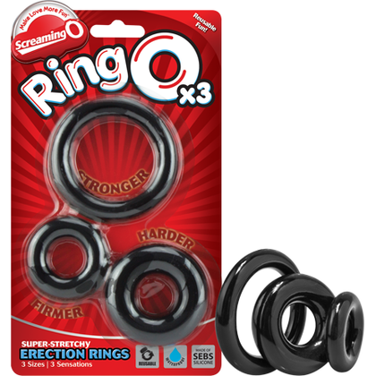Introducing the Screaming O RingO X3 Cock Rings - Ultimate Pleasure Trio for Men in Clear and Black!