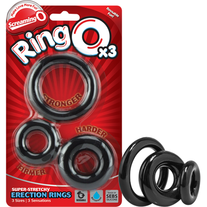 Introducing the Screaming O RingO X3 Cock Rings - Ultimate Pleasure Trio for Men in Clear and Black! - Adult Naughty Store