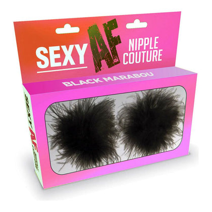 Introducing the Sensual Secrets - Nipple Couture Black Marabou - Reusable Silicone Adhesive Nipple Covers for Alluring Pleasure - Adult Naughty Store