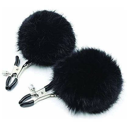 Little Genie Clamp Couture Black Puff Balls - Sensual Nipple Clamps for Exquisite Pleasure (Model #CC-001) - Adult Naughty Store