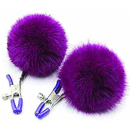 Little Genie Clamp Couture Purple Puff Balls - Sensual Nipple Clamps for Intimate Pleasure - Adult Naughty Store