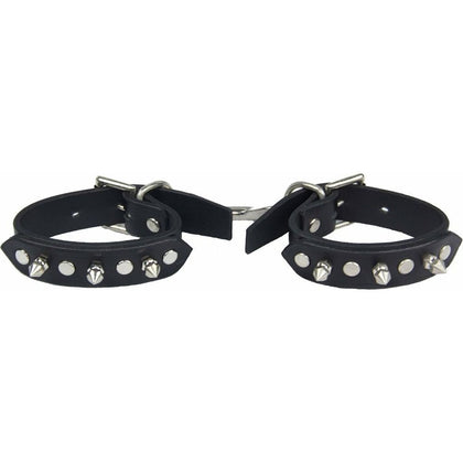 LeatherBound ANK006 Unlined Leather Ankle Cuffs with Detachable Double Snap Join and Dog Spikes - Premium BDSM Restraints for Couples - Adjustable, Italian Leather, Chrome Hardware - Black