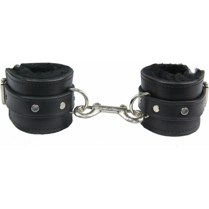 ANK008Heavy Sheepskin Lined Ankle Restraints with Double Ended Snap Join - Premium Italian Leather - Unisex - Bondage Toy - Model Number: ANK008 - Black