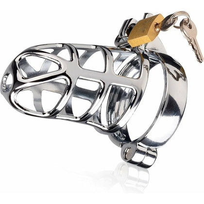 Webbed Style Male Chastity Device CAGE006 - 3 Sizes, Zinc Alloy, Padlock and Keys Included, Velveteen Toy Bag, 40mm/45mm/50mm Ring Sizes, Pleasure for Men, Silver - Adult Naughty Store