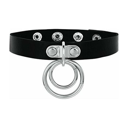 Captivating Title: CHO001 Faux Leather Choker with Double O-Rings and Centre D - Vegan-Friendly BDSM Neck Accessory for Sensual Pleasure - Black