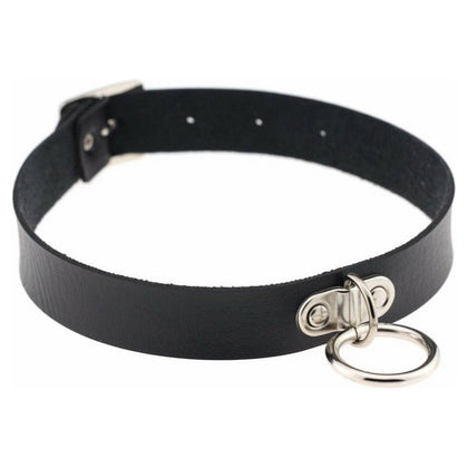 Euphoria Intimates CHO002 Faux Leather Choker with O-Ring and Centre D - Unisex BDSM Neck Restraint for Sensual Play - Black