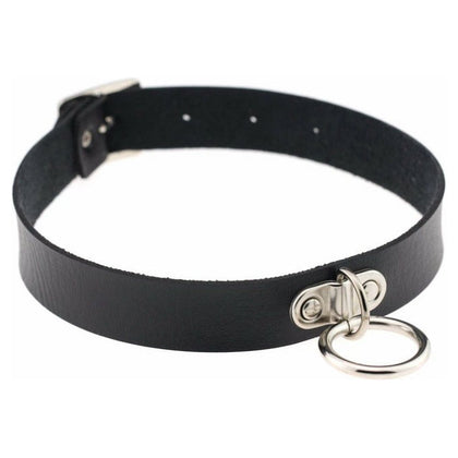 Euphoria Intimates CHO002 Faux Leather Choker with O-Ring and Centre D - Unisex BDSM Neck Restraint for Sensual Play - Black - Adult Naughty Store