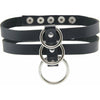 CHO004 Faux Leather Double Strap Choker with Triple O-Ring Detail - Adjustable Stud Closure - Vegan Friendly - Black - Adult Naughty Store