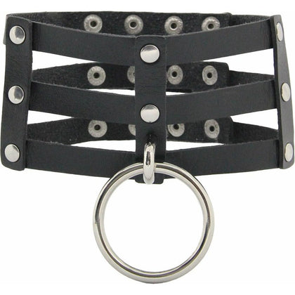 Charming Chokers CHO005 Triple Strap Choker with Large O-Ring and Centre D - Unisex Vegan Leather BDSM Collar in Black