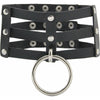 Charming Chokers CHO005 Triple Strap Choker with Large O-Ring and Centre D - Unisex Vegan Leather BDSM Collar in Black - Adult Naughty Store