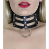 Charming Chokers CHO005 Triple Strap Choker with Large O-Ring and Centre D - Unisex Vegan Leather BDSM Collar in Black - Adult Naughty Store