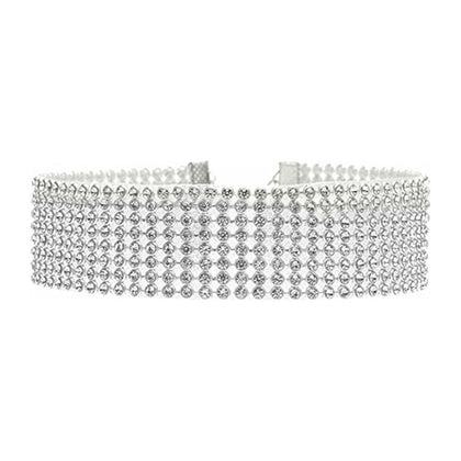 Silver Diamante Choker with Lobster Clasp Closure - Elegant and Adjustable Women's Fashion Accessory