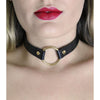 Euphoria Pleasure Co. Faux Leather O-Ring Choker - Model CHO027 - Black with Gold/Silver Ring - Unisex BDSM Neck Accessory