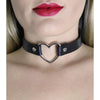 Choker Charm Black Faux Leather Heart Ring Vegan-Friendly Adjustable Stud Closure Necklace - CHO028BLK - Adult Naughty Store