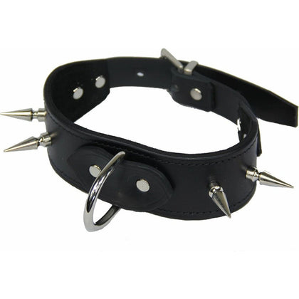 Introducing the COL005 Unlined Wide Leather Collar with Centre D and Long Dog Spikes - Handcrafted in Australia