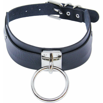 Euphoria Pleasure Collar - Model COL049 - Wide Vegan Leather Collar with Oversized O-Ring - Gold/Silver - Unisex BDSM Neck Accessory