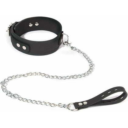 Introducing the Luxurious COL052 Heavy Duty Black Silicone Collar & Lead Set with Faux Stitching Effect - A Sensational BDSM Accessory for Unparalleled Pleasure! - Adult Naughty Store