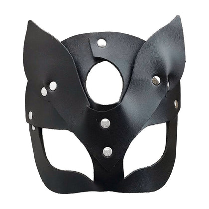 Leather Fetish Cat Ear Half Face Mask with Silver Stud Detail - Model EAR006 - Unisex - Pleasure Accessory - Black