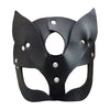 Leather Fetish Cat Ear Half Face Mask with Silver Stud Detail - Model EAR006 - Unisex - Pleasure Accessory - Black - Adult Naughty Store