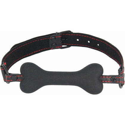 GAG007 Silicone Dog Bone Gag - Adjustable Leatherette Straps - Black/Red