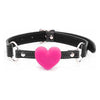 Pink Silicone Heart Gag - GAG018: BDSM Mouth Gag for Women - Black Leather Look Straps