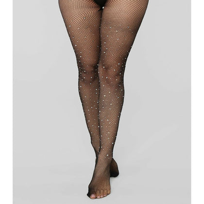 Love in Leather Micro Net Fishnet Stockings with Mixed Sized Gems - HOS009 - 2 Variations (Black Net with Black Crystals and Nude Net with Clear Crystals)